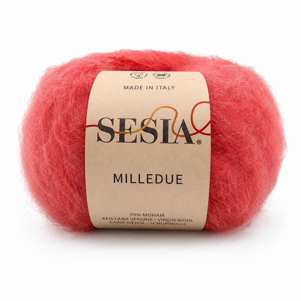 Filato in misto lana e mohair rosa corallo